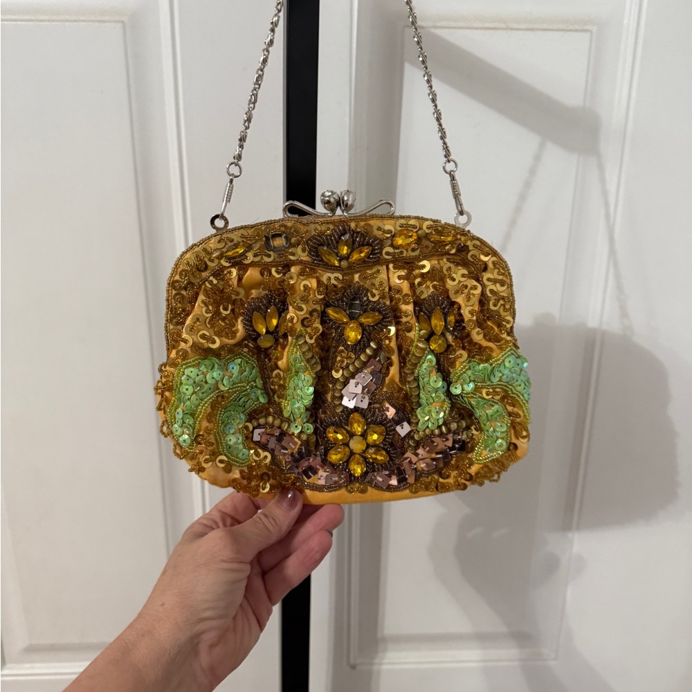 Embellished Gold, Amber‎ and Green Women's Evening Bag - Picture 3 of 7